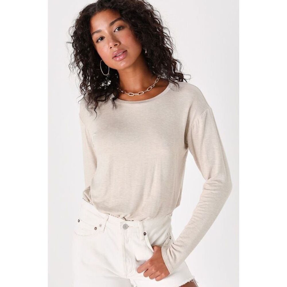 Lulus Certified Chic Taupe Long Sleeve Bodysuit - Size S